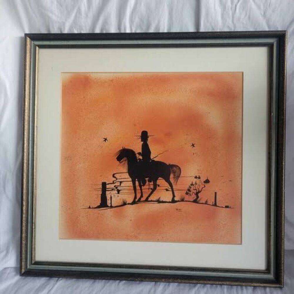 Original Wilson Jim Navajo Painting - Silhouette Horse & Rider - Albuquerque Est